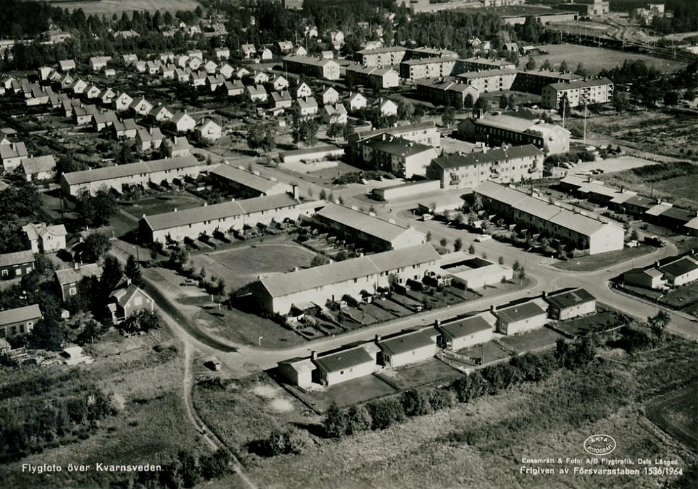 Borlänge, Flygfoto över Kvarnsveden 1964