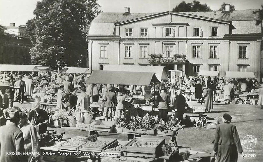 Kristinehamn, Södra Torget och Wahlundsgården 1955