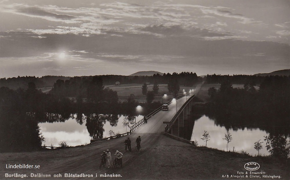 Borlänge, Dalälven och Båtstadbron i månsken