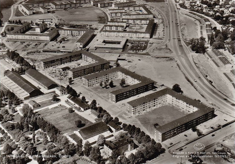 Flygfoto över Markbacken, Örebro 1963