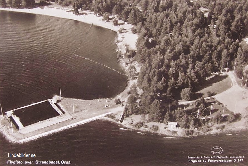 Flygfoto över Strandbadet. Orsa