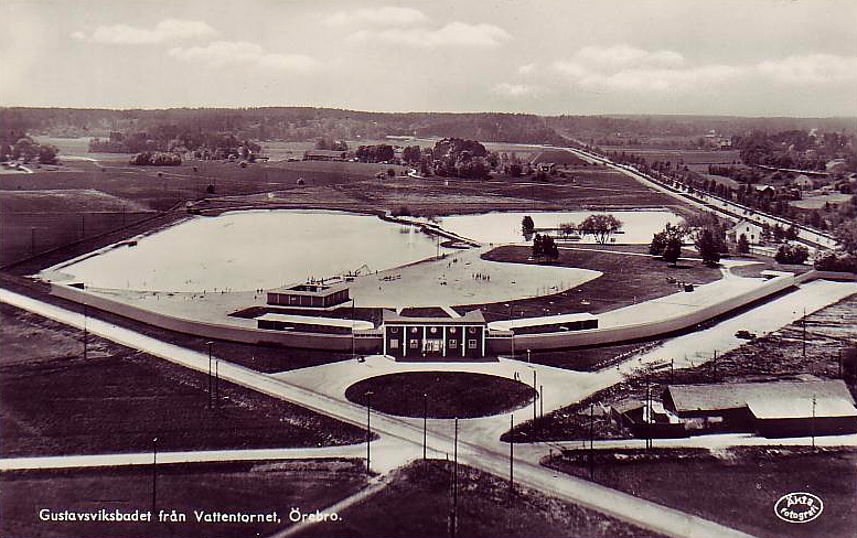 Örebro, Gustavsviksbadet från Vattentornet 1949