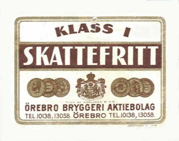 Örebro Norlings Bryggeri Klass I Skattefritt