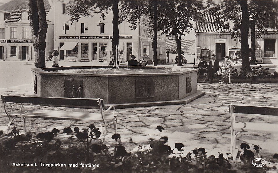 Askersund, Torgparken med Fontänen 1949