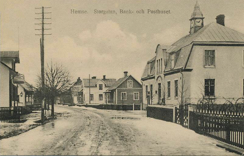 Gotland, Hemse Storgatan, Bank och Posthuset