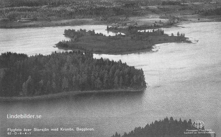 Arboga Flygfoto över Storsjön med Kronön, Baggbron