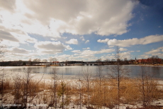 Lindesberg, Vy över Brogården, Sundsbron och Kyrkan