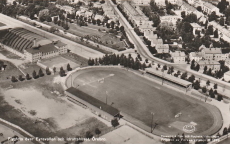 Flygfoto över Eyravallen och Idrottshuset, Örebro