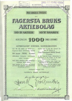 Fagersta Bruks AB 10 B Aktier 1000 Kr Fagersta Bruks AB 10 B Aktier 1000 Kr