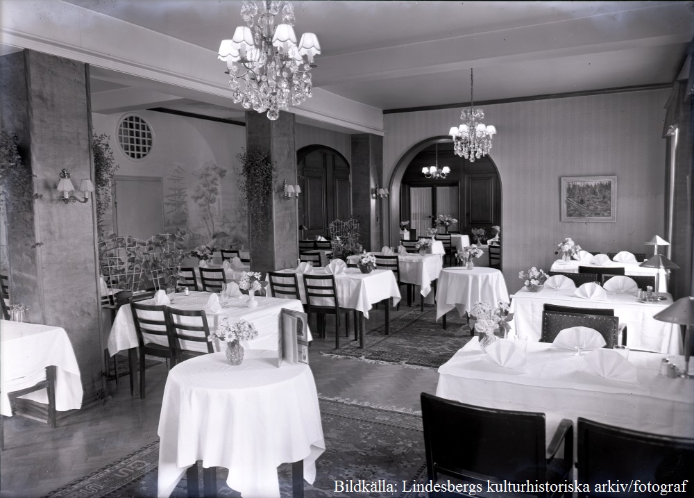 Lindesberg, Stadshotellet Interiör, Matsalen 1955