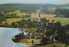 Arvika, Flygfoto över Skutboudden och Brunskogs Kyrka